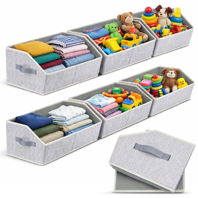 Cheer Collection 6 Pack Trapezoid Shelf Organizer Bins with Handles Light Gray - Grey