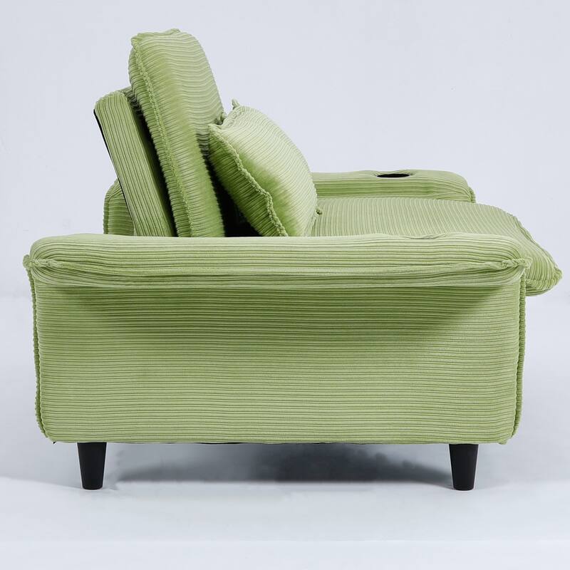 65.74-inch Green Corduroy Multi-functional Sofa Bed with Adjustable Armrests and Backrests