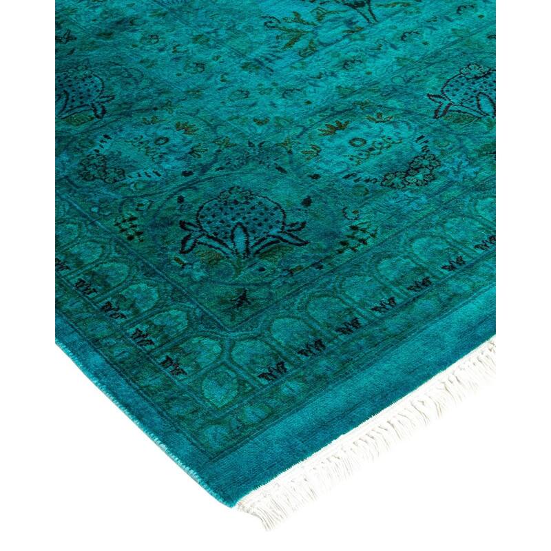 Overton Hand Knotted Wool Vintage Inspired Modern Contemporary Overdyed Blue Area Rug - 8' 0" x 10' 3"