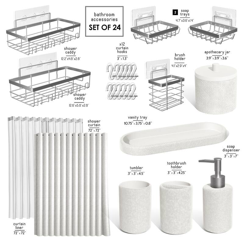 Clara Clark Complete Bathroom Accessories Set Shower Curtain, Bath Rugs & Shower Caddies