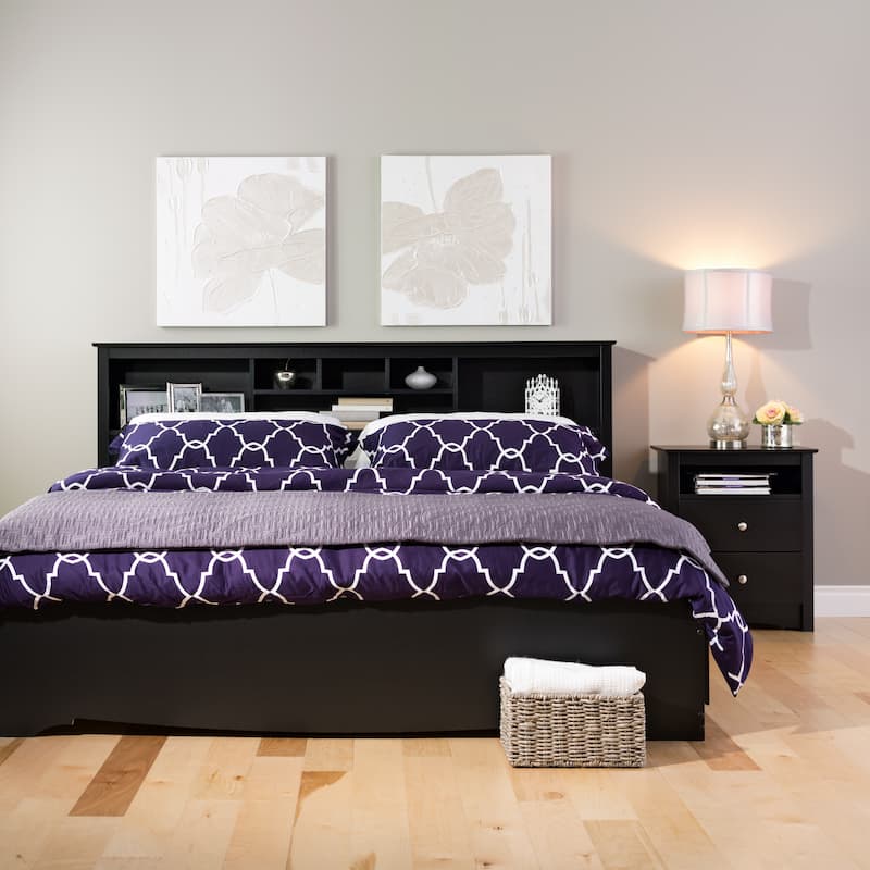 Broadway Black 2-drawer and Open Cubby Nightstand