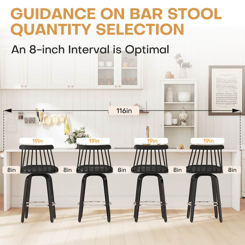 Mid-century Spindle Back Swivel Counter Height Bar Stools - 37.2"H x 18.9"W x 18.9"D