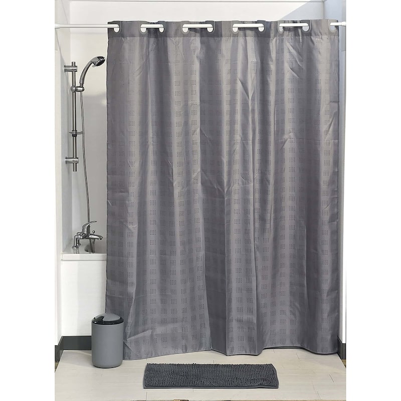 Extra Long Shower Curtain Polyester Hook Less Cubic 79"L x 71"W