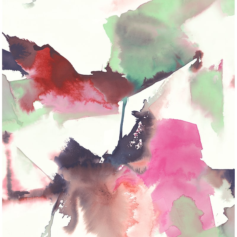 Harry & Grace Watercolor Block Peel and Stick Wallpaper - 20.5 in. W x 18 ft. L - Fuchsia & Mint Green