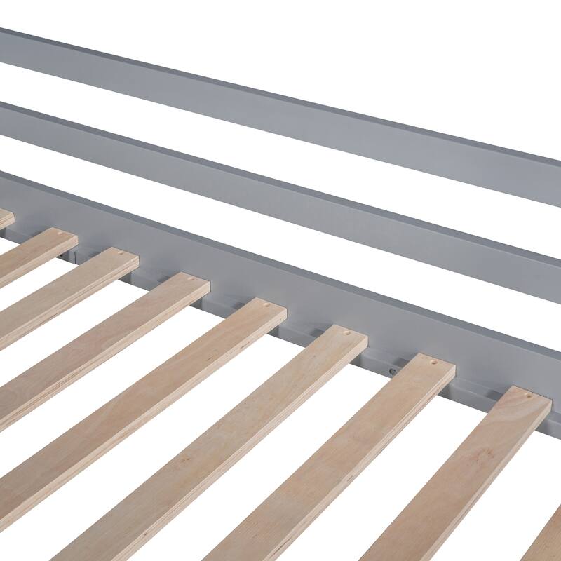 Twin Size Gray House Bed Low Loft Beds for Kids, Wood Playhouse Lofts Bed with Blackboard, Light Strip, Ladder and Slide