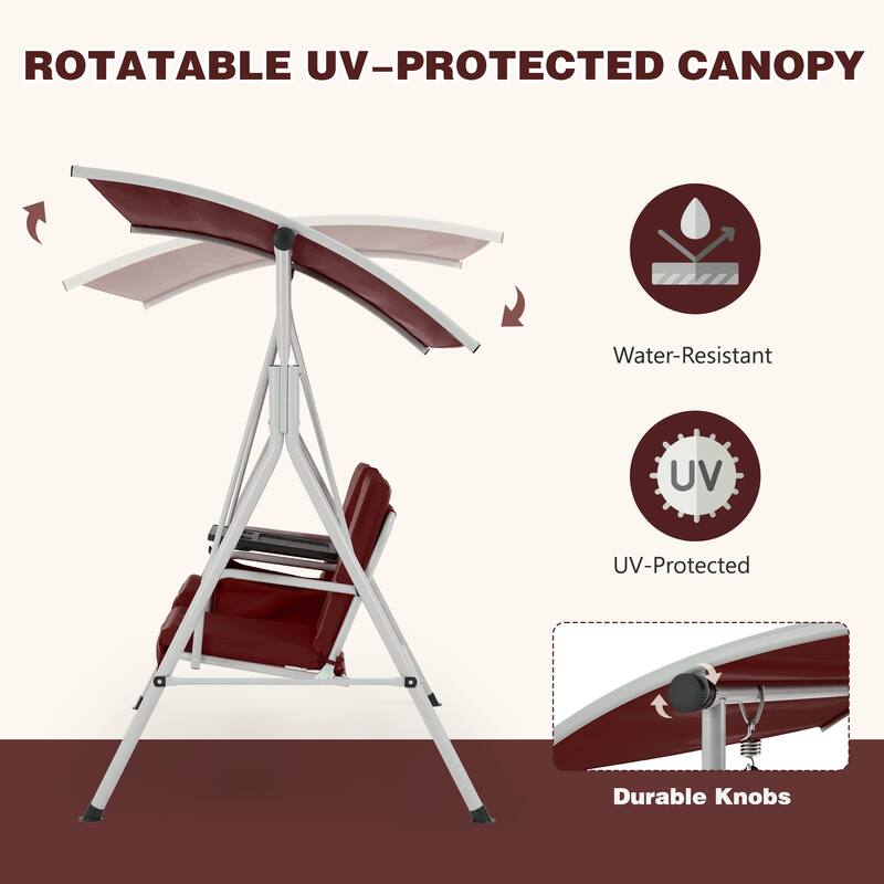 Outdoor Swing with Stand, Canopy, Pivot Table & 2 Cup Holders - Patio, Balcony, Bedroom
