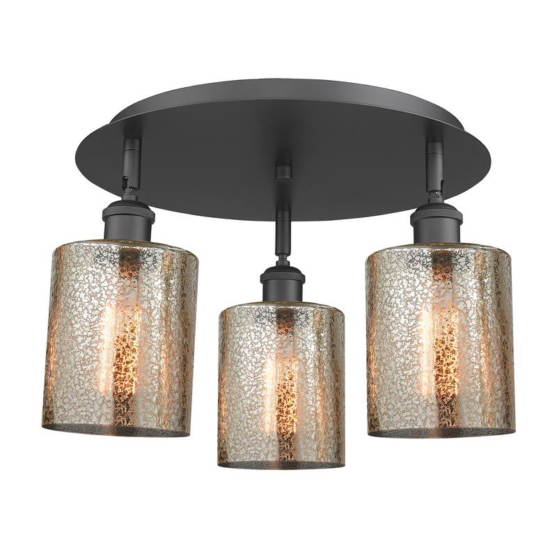 Innovations Lighting Cobbleskill - 3 Light 17" Flush Mount - Mercury/Matte Black