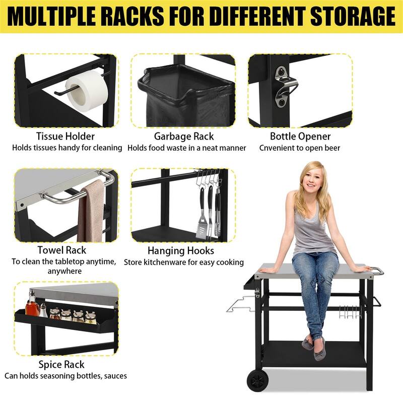Grill Cart with Wheels Portable Outdoor Grilling Tabletop Prep Station