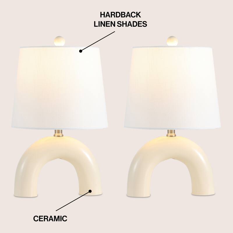 Zadie 17.75" Scandinavian Minimalist Ceramic Arch LED Table Lamp (Set of 2), by JONATHAN Y