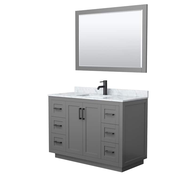 Miranda Single Vanity Set, White Carrara Marble Top, 46-Inch Mirror
