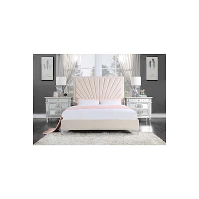 Gothic Glamour Queen Bed - Velvet Upholstered Platform Bed Frame - Modern Bedroom Furniture