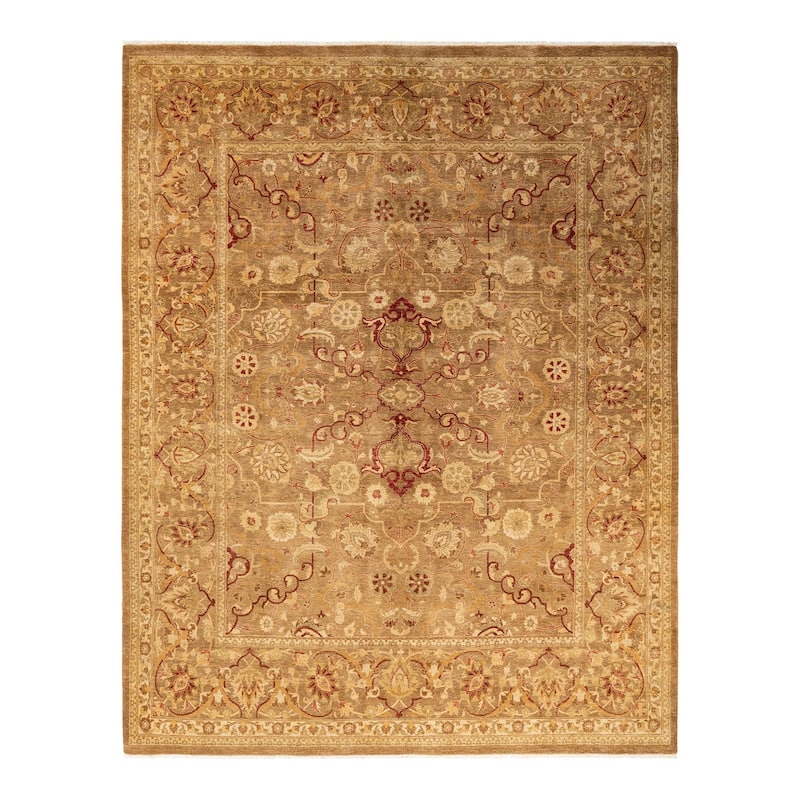 Overton Hand Knotted Wool Vintage Inspired Modern Contemporary Eclectic Yellow Area Rug - 7' 10" x 10' 1"