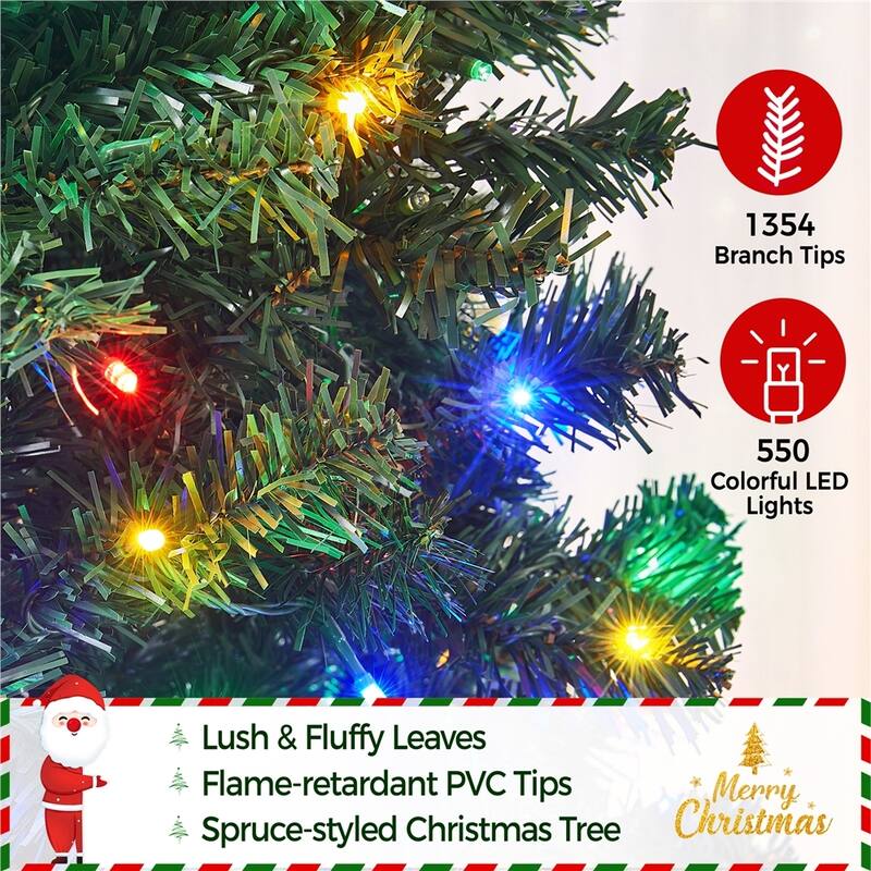 Yaheetech Pre-lit 4.5ft/6ft/7.5ft/9ft Spruce Artificial Christmas Tree with Foldable Stand, Green