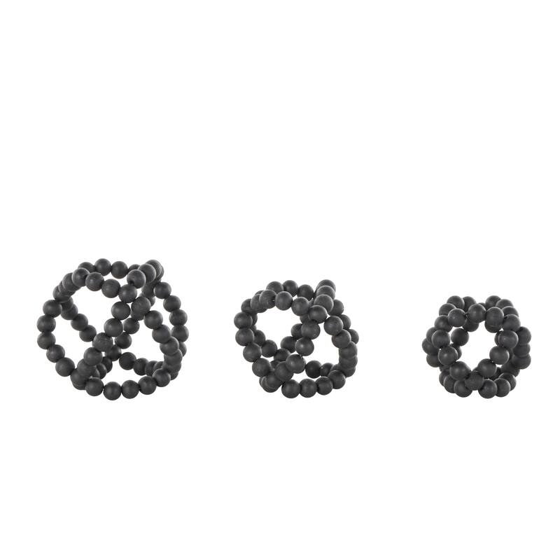 Black Wood Beaded Orbs & Vase Filler with Overlapping Rings (Set of 3)