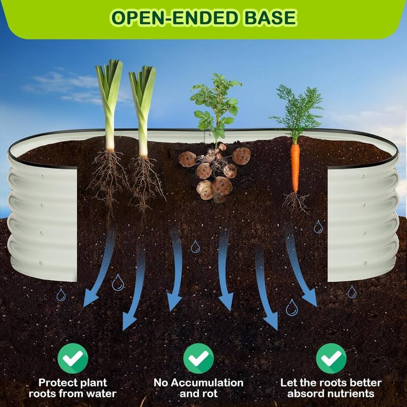 2-Pack Galvanized Steel Oval Raised Garden Beds (4.5x2x1 FT) - Large Metal Planter Box with Open Base Off-White