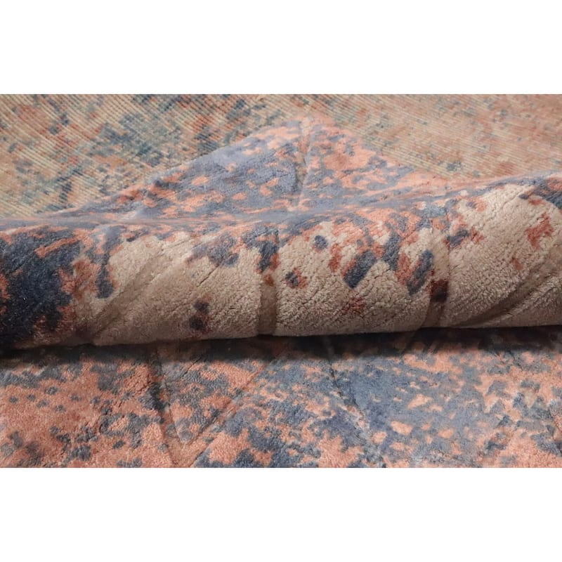Hand Knotted Oriental Viscose Silk Carpet Modern Abstract Oranges & Rust Abstract Area Rug - 6' 7'' X 4' 8''