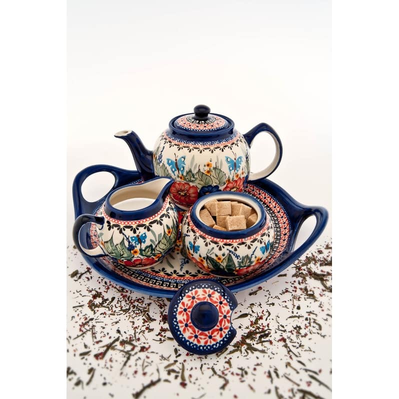 Blue Rose Polish Pottery 694-711 Zaklady Cream & Sugar Set
