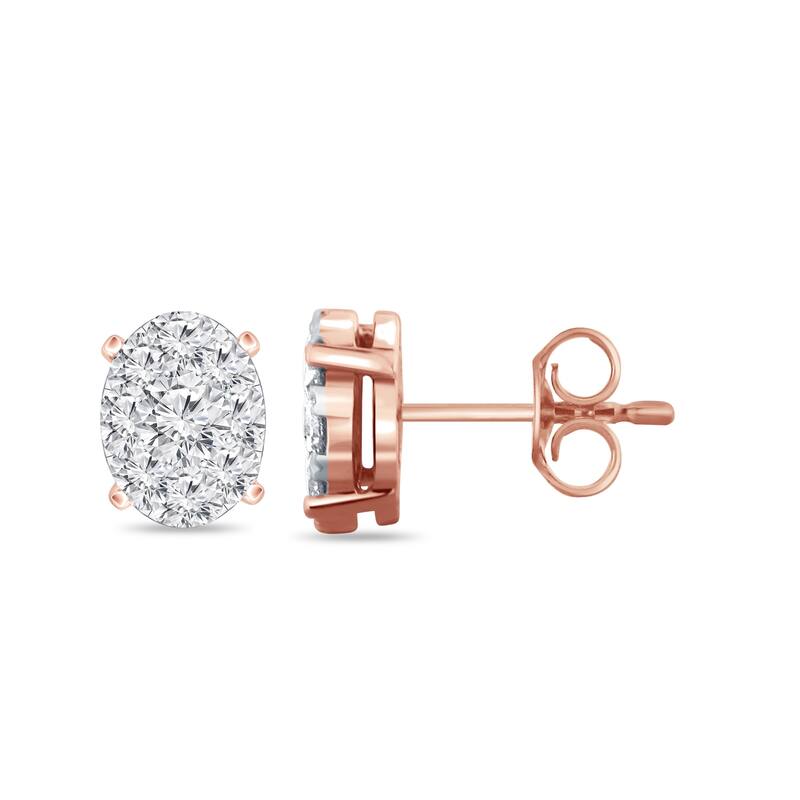Auriya 14k Gold 1/4ctw Oval Pave Diamond Stud Earrings (H-I, I1-I2) - Rose