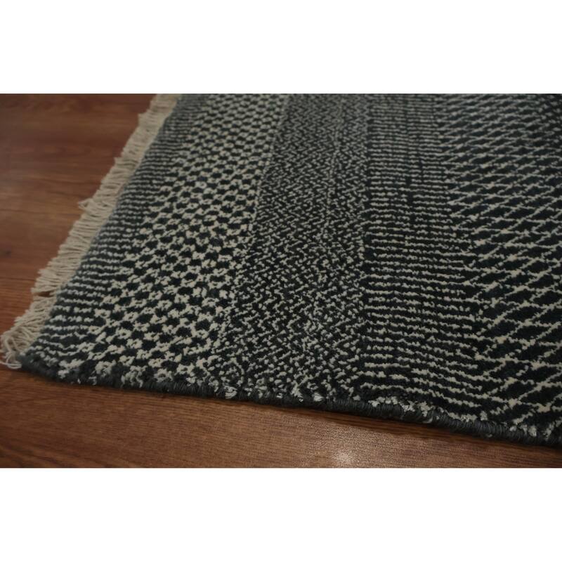 Hand Knotted Oriental 100% Wool Carpet Modern Geometric Greys & Charcoal Contemporary Area Rug - 8' 2'' X 4' 11''