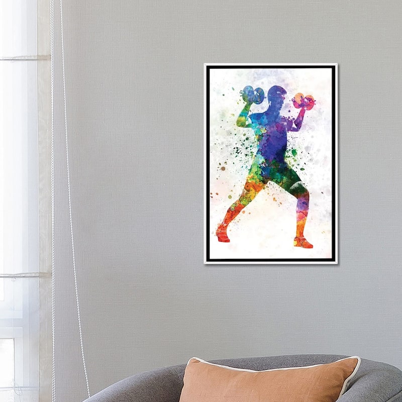 iCanvas "Man Exercising Weight Training" by Paul Rommer Framed Canvas Print