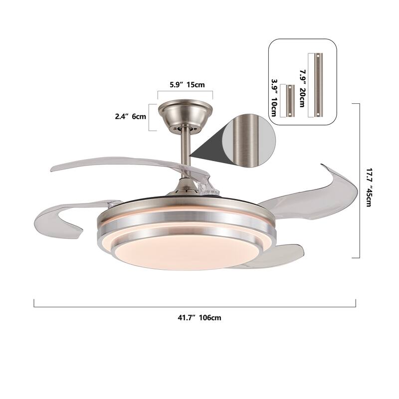 42 Inch 3 Tiers Design Chandelier Ceiling Fan with Light, Retractable Ceiling Fan 6-Speed Quiet DC Motor Fan - 42 Inch