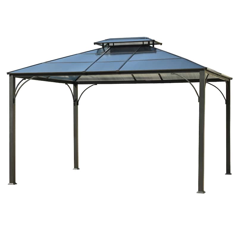 10'x12' Hardtop Outdoor Gazebo with Netting and Curtains for Patio or Backyard