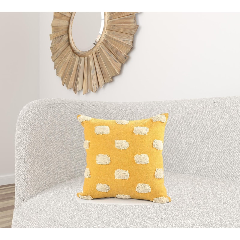 HomeRoots 20" X 20" Yellow And White 100% Cotton Zippered Pillow