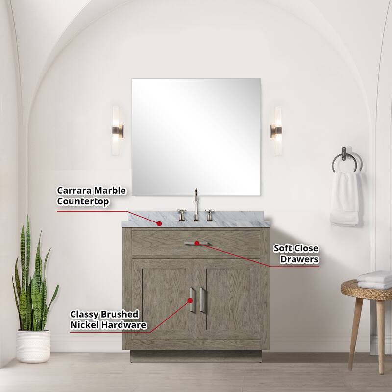 Abbey Bath Vanity with Carrara Marble Top, Sink, Mirror and Faucet