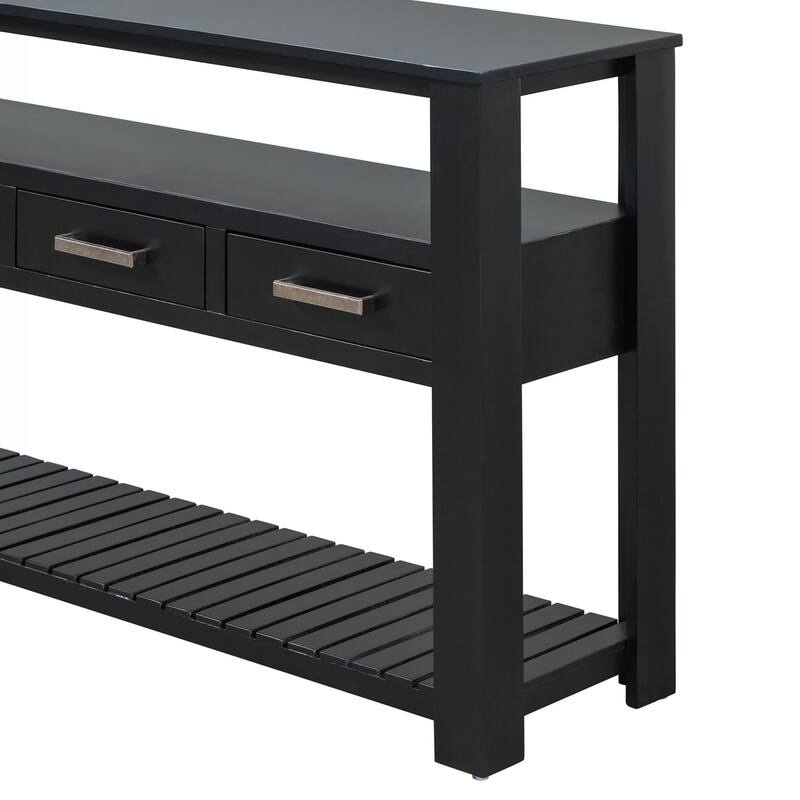 Entryway Table with 4 Drawers,Painted Console Table with 3-Tier Open Shelves and Metal Handles,Versatile Hallway Sofa Table