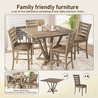 5-Piece Counter Dining Table Set with Solid Wood Rustic Look - Bed Bath ...