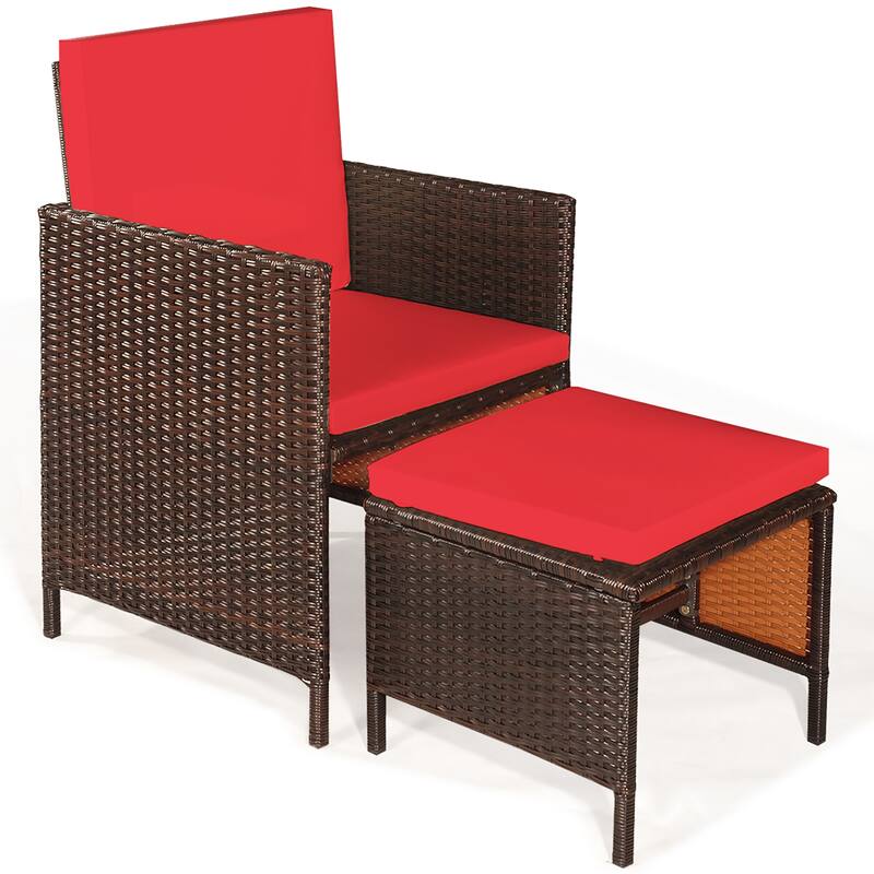Costway 9PCS Patio Rattan Dining Set Cushioned Chairs Ottoman Wood - See Details