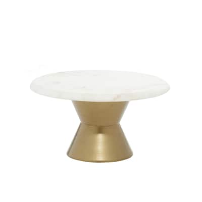 Marble Cake Stand with Gold Base - White or Gray - Roche River Decor