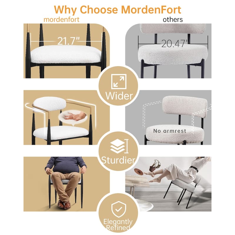Morden Fort Modern Boucle Dining Chairs Velvet Armchair Set of 2
