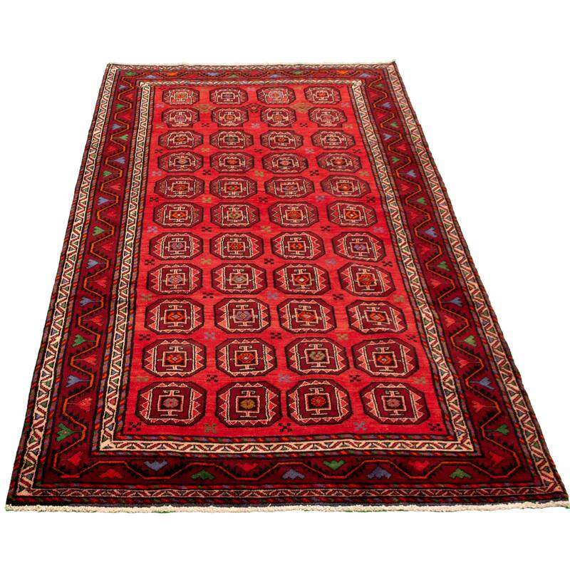 Hand-knotted Authentic Turkish Red Wool Rug - 5'4" x 10'2"/5'4 x 10'2