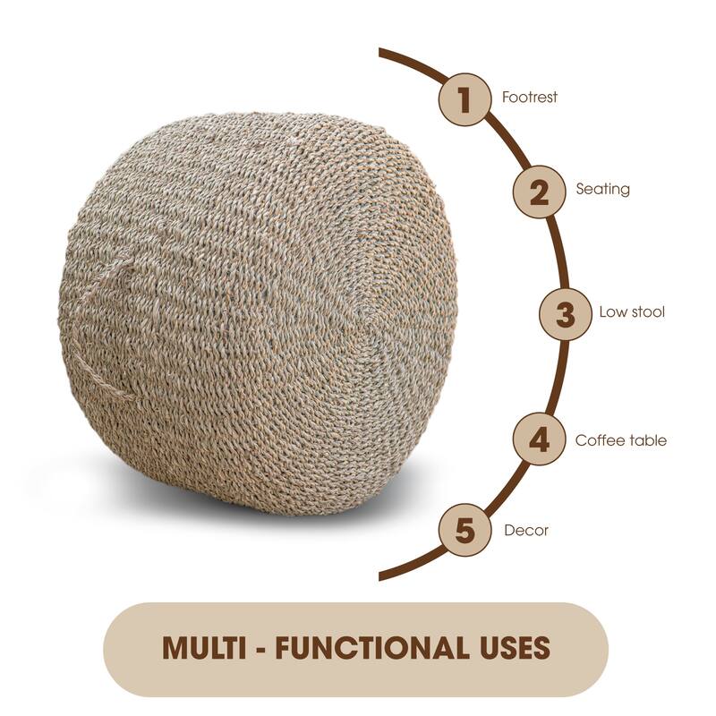 Made4Home Cera Round Natural Woven Accent Ottoman Pouf