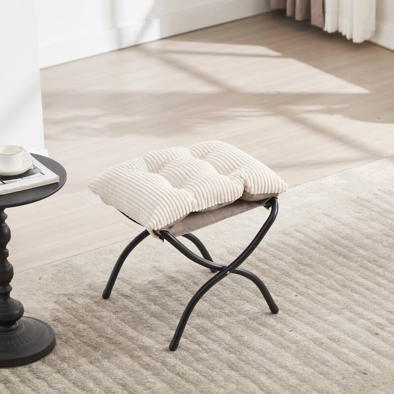 Cotton Lazy Chair with Ottoman, Modern Lounge Accent Chair with Armrests, Side Pocket, and Sturdy Steel Frame