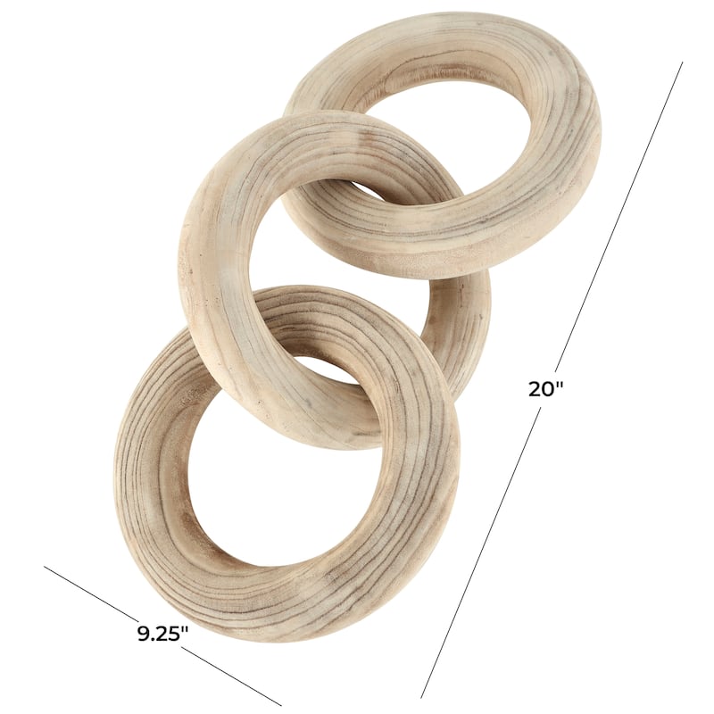 Cream Wood 3 Link Chain Decorative Sculpture with Natural Wood Grain