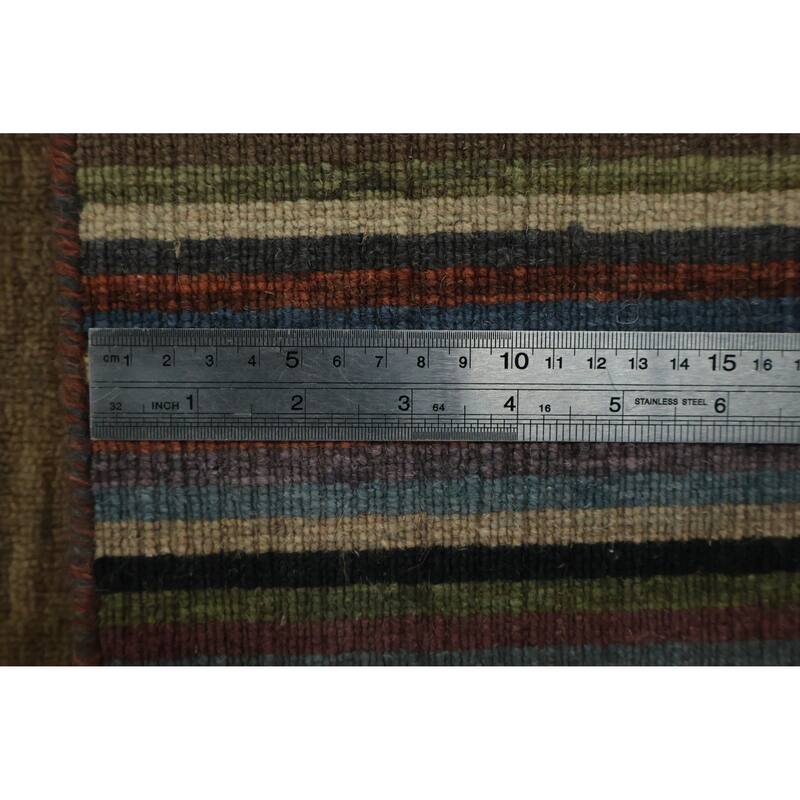 Hand Knotted Oriental 100% Wool Carpet Modern Stripe Brown Nepalese Area Rug - 5' 7'' X 3' 6''