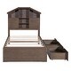 preview thumbnail 7 of 8, Twin Size Platform Bed with 2 Drawers & Storage Headboard, House-Shaped Bedframe for Kids' Bedroom, No Spring Needed Required