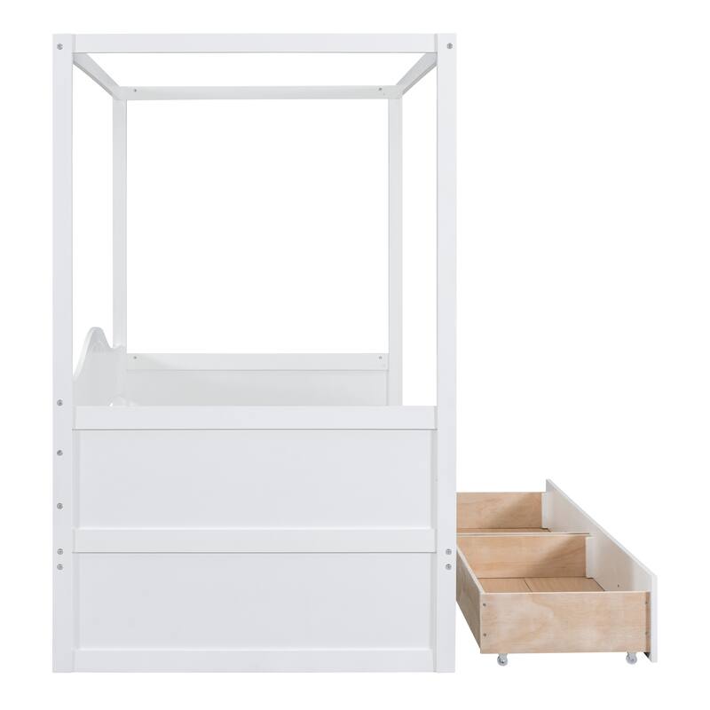 White Twin Size Canopy Day Bed with 2 Drawers and Built-in Backrest