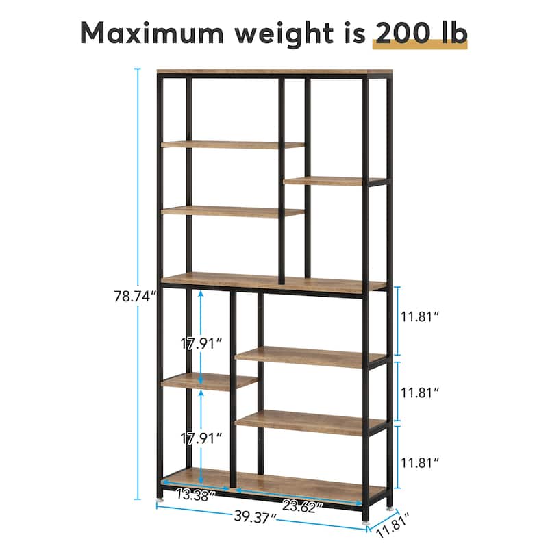 Staggered Bookcase Open Book Shelves Wood Etagere Display Shelf for Living Room