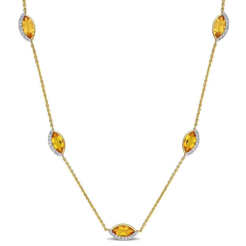 Miadora 2 1/2ct TGW Citrine and 1/4ct TW Diamond Station Necklace in 14k Yellow Gold