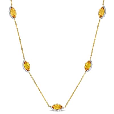 Miadora 2 1/2ct TGW Citrine and 1/4ct TW Diamond Station Necklace in 14k Yellow Gold