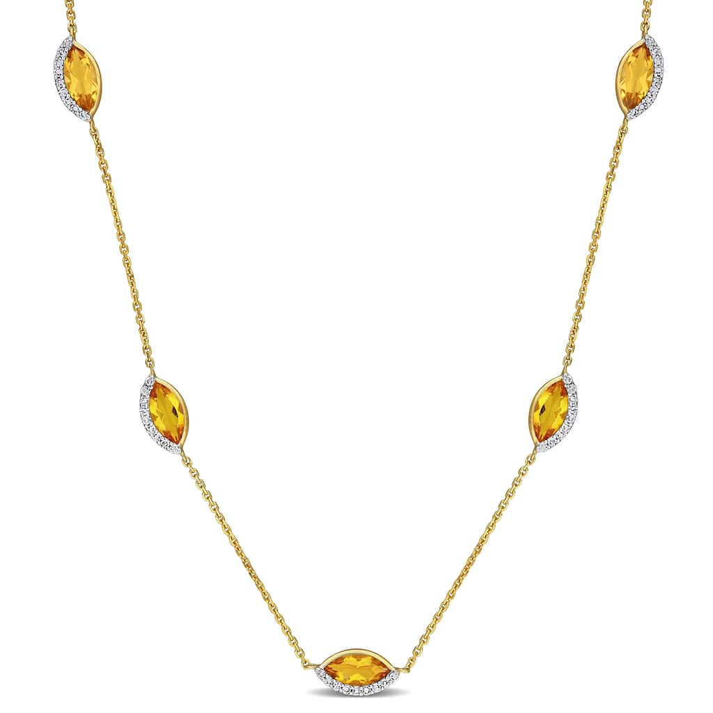 Miadora 2 1/2ct TGW Citrine and 1/4ct TW Diamond Station Necklace in 14k Yellow Gold