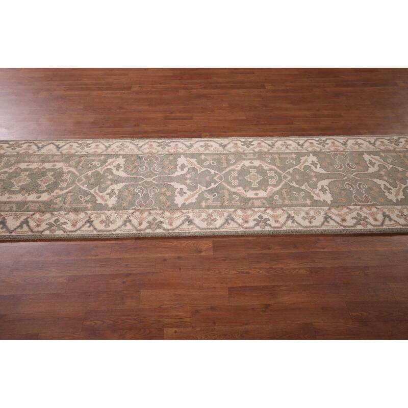 Green Oushak Oriental Runner Rug Handmade Wool Carpet - 2'7"x 9'11"