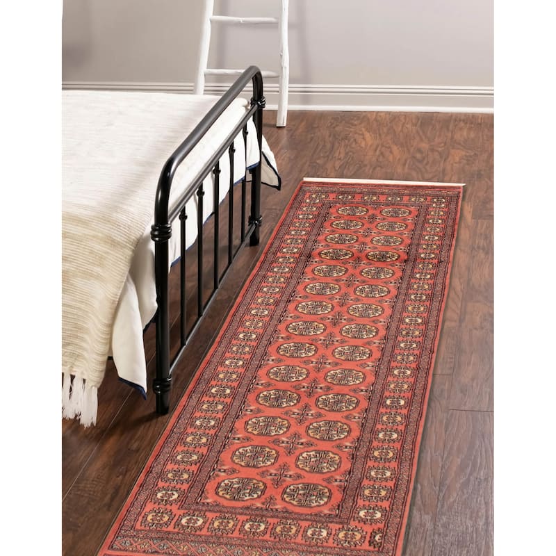 ECARPETGALLERY Hand-knotted Peshawar Bokhara Coral Wool Rug - 2'8 x 7'10