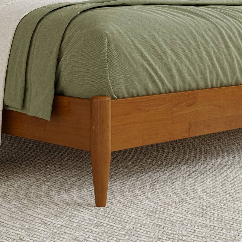 Modern Platform Bed - Solid Wood Sleigh Bed Frame - Low Profile Design - Light Toffee Finish
