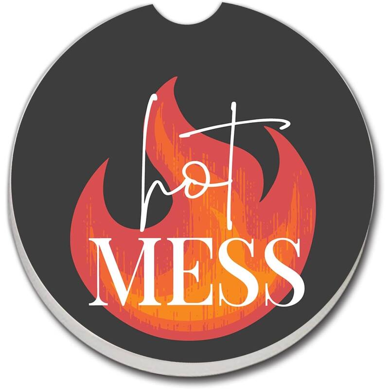 CounterArt Absorbent Stoneware Car Coaster, Hot Mess, Set of 2 - Multi