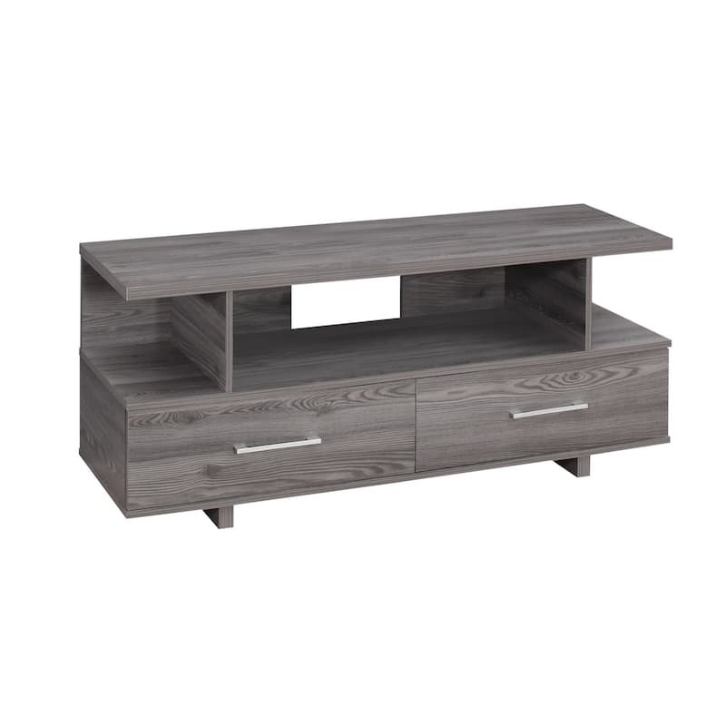 48 Inch Grey Wooden Entertainment Center with Open Storage Shelves and Two Drawers for Living Room - 47.75”L x 15.75”W x 20”H