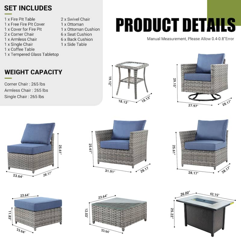 XIZZI 10-piece Patio Wicker Furniture Set with Fire Pit